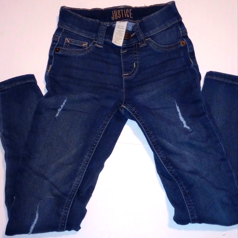 Justice distressed jeans size 8 slime Mid rise jeggings